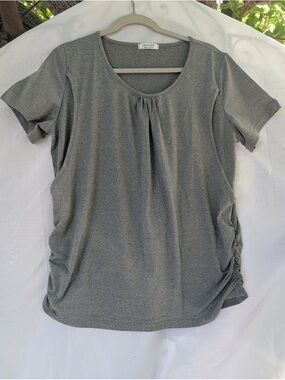 Eloquii Women's Gray Short-Sleeve Gathered Side Top Maternity Shirt